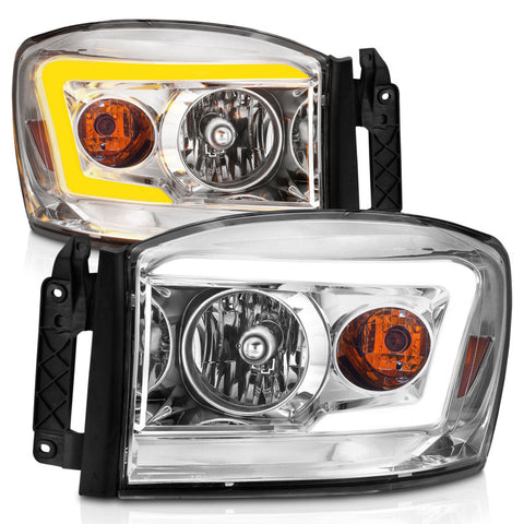 Anzo 06-09 Dodge RAM 1500/2500/3500 Headlights Chrome Housing/Clear Lens (w/Switchback Light Bars) - 111527