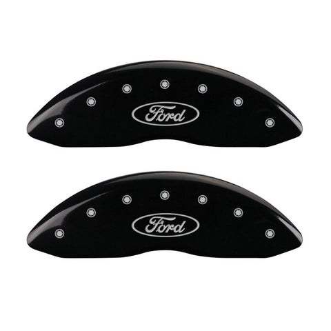 MGP 4 Caliper Covers Engraved Front & Rear Oval logo/Ford Black finish silver ch - 10222SFRDBK