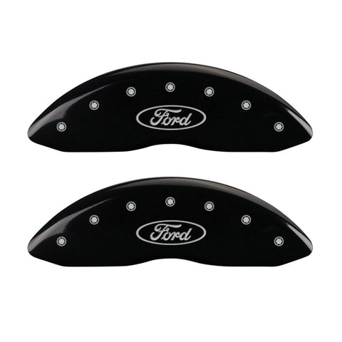 MGP 4 Caliper Covers Engraved Front & Rear Oval logo/Ford Black finish silver ch - 10242SFRDBK
