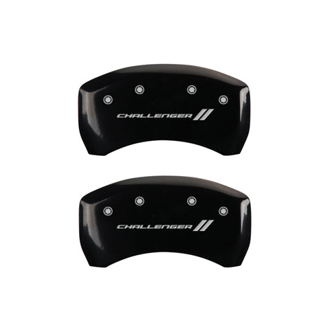 MGP 4 Caliper Covers Engraved Front & Rear With stripes/Challenger Black finish silver ch - 12001SCL1BK