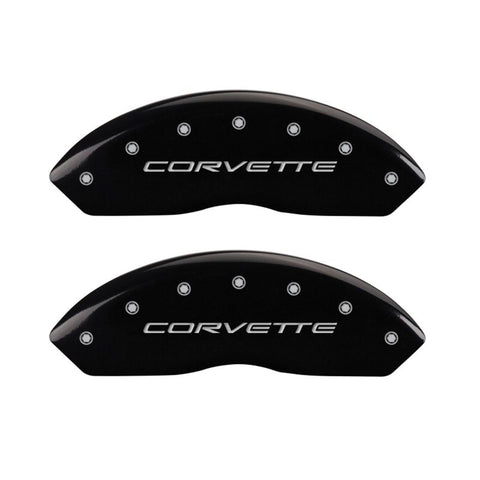 MGP 4 Caliper Covers Engraved Front C5/Corvette Engraved Rear C5/Z06 Black finish silver ch - 13007SCZ5BK