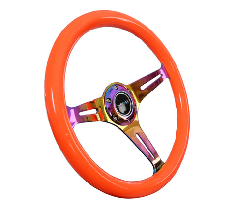 NRG Classic Wood Grain Steering Wheel (350mm) Neon Orange Color w/Neochrome Spokes - ST-015MC-NOR