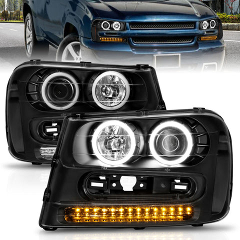 ANZO 2002-2009 Chevrolet Trailblazer Projector Headlights w/ Halo Black - 111127