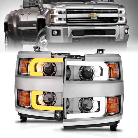 ANZO Projector Headlights 15-17 Chevrolet Silverado 2500HD / 3500HD Chrome w/ Chrome Rim - 111366