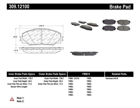 StopTech Performance 10 Lexus HS 250h / 09 Pontiac Vibe 1.8L / 08-09 Scion xB/xD Front Brake Pads - 309.12100