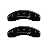 MGP 4 Caliper Covers Engraved Front & Rear With stripes/Charger Black finish silver ch - 12088SCH1BK