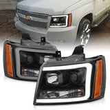 ANZO 07-14 Chevy Tahoe Projector Headlights w/ Plank Style Design Black w/ Amber - 111402