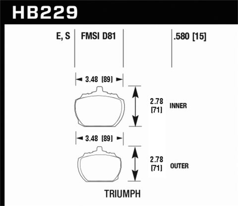 Hawk70-73 Triumph Stag Blue 9012 Race Front Brake Pads - HB229E.580