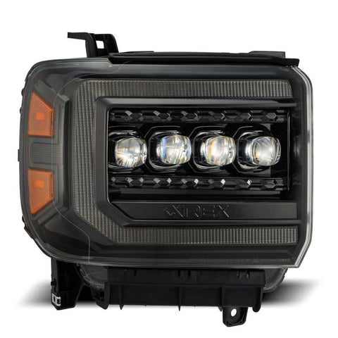 AlphaRex 14-18 GMC Sierra NOVA LED Proj Headlights Plnk Style Alpha Blk w/Activ Light/Seq Signal/DRL - 880616