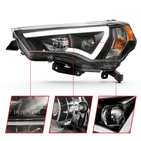 ANZO 14-18 Toyota 4 Runner Plank Style Projector Headlights Black w/ Amber - 111416