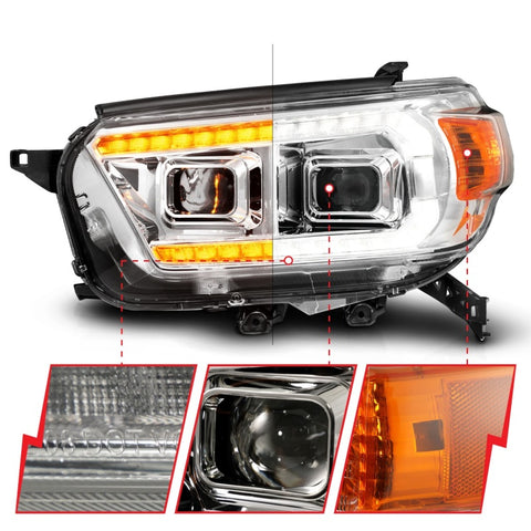 ANZO 10-13 Toyota 4Runner Projector Headlights - Chrome - 111603