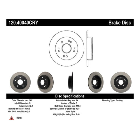 Stoptech Honda 99-01 Prelude / 06-13 Civic Si / 13-14 Acura ILX Rear Performance Cryo Rotor - 120.40040CRY