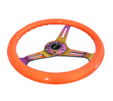 NRG Classic Wood Grain Steering Wheel (350mm) Neon Orange Color w/Neochrome Spokes - ST-015MC-NOR