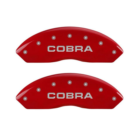 MGP 4 Caliper Covers Engraved Front & Rear Cobra Red finish silver ch - 10197SCOBRD