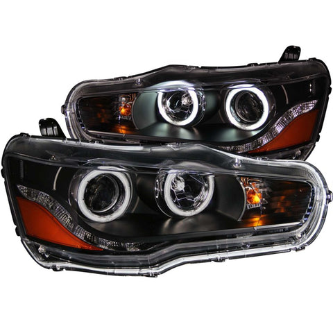 ANZO 2008-2015 Mitsubishi Lancer Projector Headlights w/ Halo Black (CCFL) - 121428