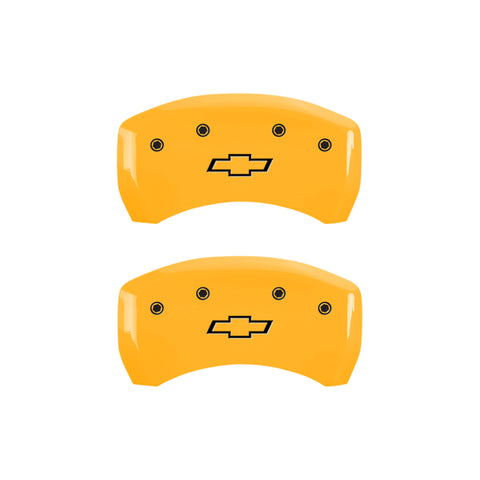 MGP 4 Caliper Covers Engraved Front & Rear Bowtie Yellow Finish Black Char 2000 Chevrolet Camaro - 14027SBOWYL