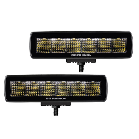 Go Rhino Xplor Blackout Series Sixline LED Flood Light Kit (Surface/Threaded Stud Mnt) - Blk (Pair) - 750300621FBS