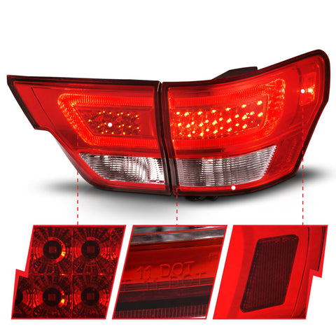 ANZO 11-13 Jeep Grand Cherokee LED Taillights w/ Lightbar Chrome Housing Red/Clear Lens 4pcs - 311442