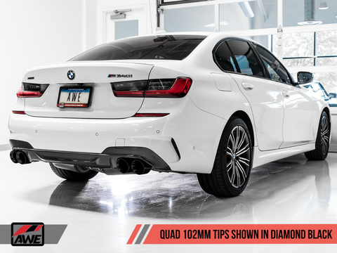 AWE Tuning 2019+ BMW M340i (G20) Non-Resonated Touring Edition Exhaust - Quad Diamond Black Tips - 3015-43156