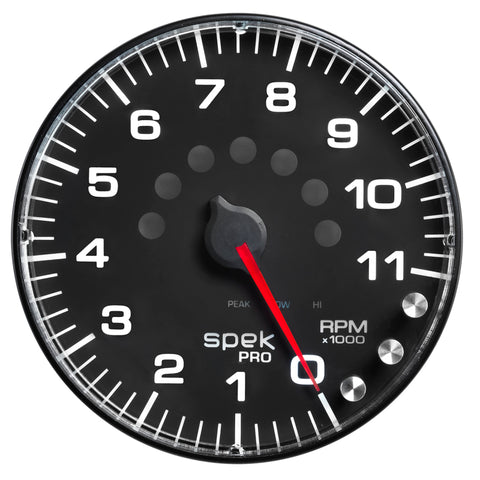 Autometer Spek-Pro Gauge Tachometer 5in 11K Rpm W/Shift Light & Peak Mem Black/Black - P239328