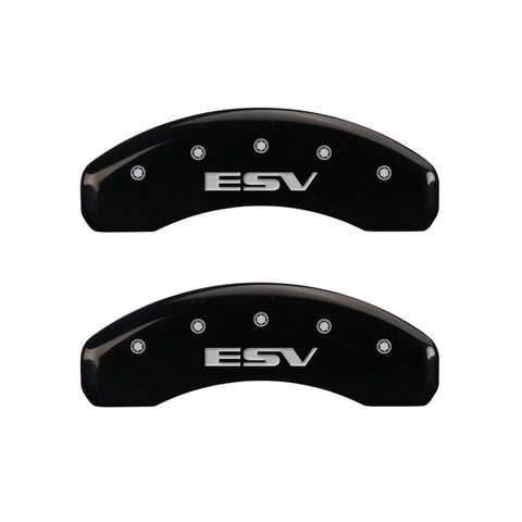 MGP 4 Caliper Covers Engraved Front Escalade Engraved Rear ESV Black finish silver ch - 35015SESVBK