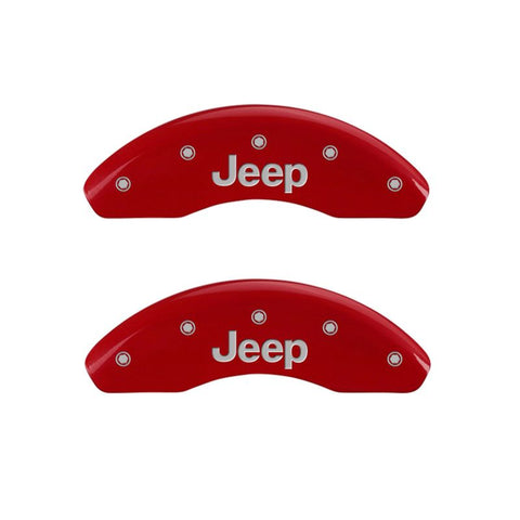MGP 4 Caliper Covers Engraved Front JEEP Engraved Rear JEEP Grill logo Red finish silver ch - 42016SJPLRD