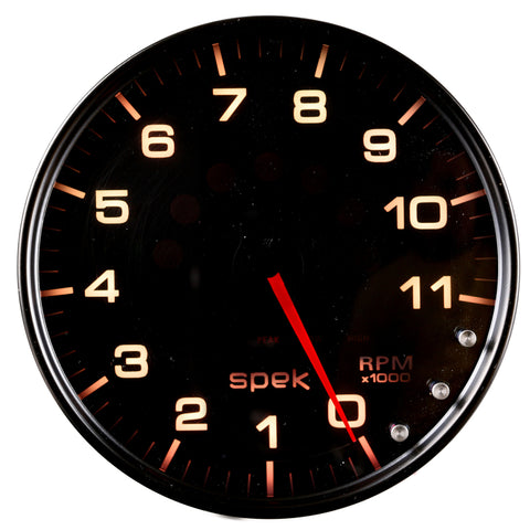 Autometer Spek-Pro Gauge Tachometer 5in 11K Rpm W/Shift Light & Peak Mem Black/Smoke/Black - P23952