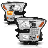 ANZO 15-17 Ford F-150 Proj Headlights w/ Plank Style Design Chrome w/ Amber Sequential Turn Signal - 111409