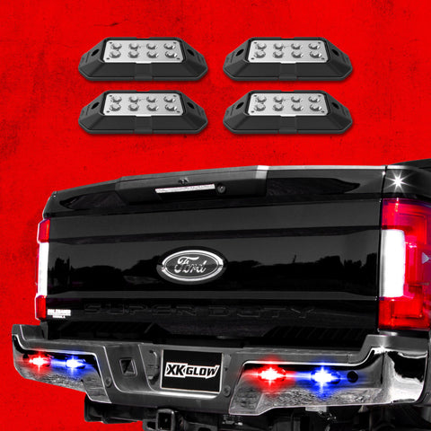 XK Glow Strobe Pod Lights w/ Traffic Modes Ultra LEDs Multiple Modes + Solid On - Red + Blue 4pc - XK052001-4RB