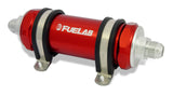 Fuelab 858 In-Line Fuel Filter Long -8AN In/Out 6 Micron Fiberglass w/Check Valve - Red - 85831-2