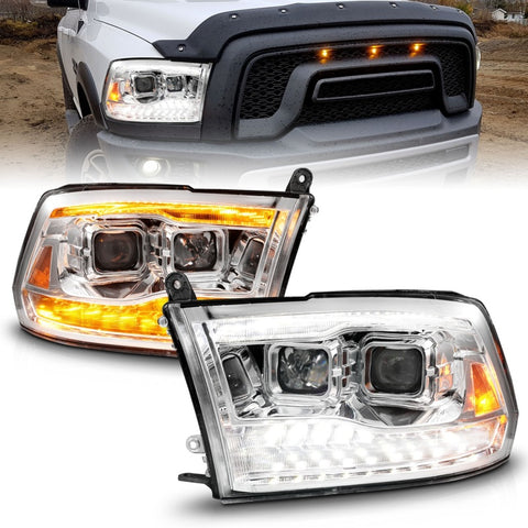 ANZO 09-18 Dodge Ram 1500/2500/3500 Proj HL Headlights Switchback + Sequential - Chrome Amber - 111612