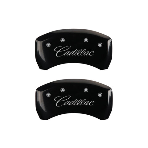 MGP 4 Caliper Covers Engraved Front & Rear Cursive/Cadillac Black finish silver ch - 35020SCADBK