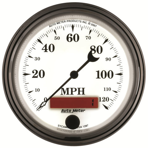 AutoMeter Gauge Speedometer 3-3/8in. 120MPH Elec. Prog. W/ Lcd Odo Old Tyme Wht II - 1287