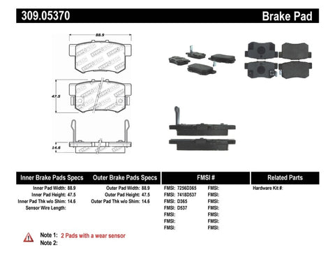 StopTech Performance 00-09 Honda S2000 / 92-07 Accord / 04-10 Acura TSX / 02-06 RSX Rear Brake Pads - 309.05370