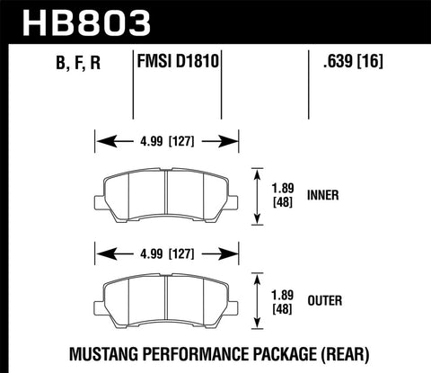 Hawk 16-17 Ford Mustang Brembo Package HPS Rear Brake Pads - HB803F.639