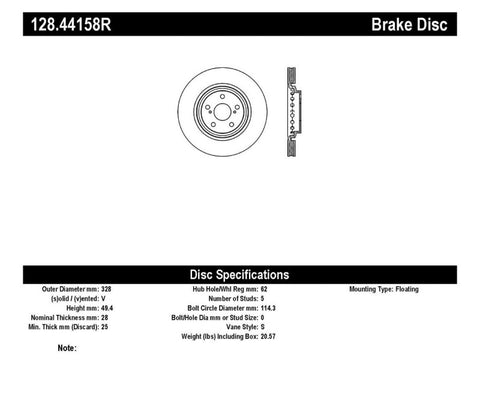 StopTech Drilled Sport Brake Rotor - 128.44158R