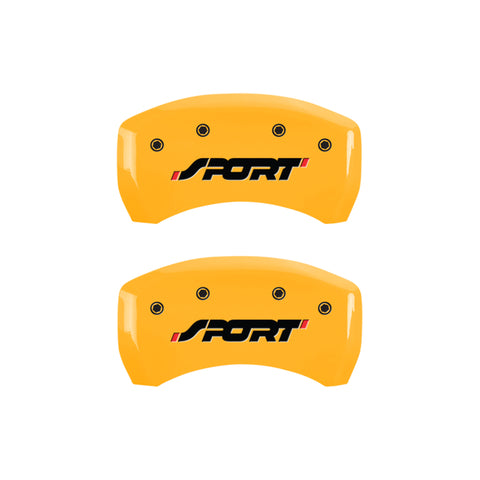 MGP 4 Caliper Covers Engraved Front & Rear SPORT Yellow finish black ch - 10229SSPOYL