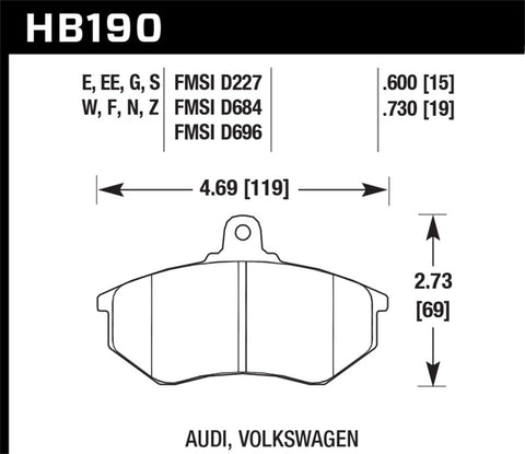 Hawk 80-87 Audi 5000 DTC-60 Compound Front Brake Pads - HB190G.730