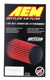 AEM Dryflow Air Filter - Round Tapered - 2.75in Flange ID x 5.5in Base OD x 4.75in Top OD x 7.5in H - 21-2157DK