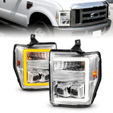 ANZO 08-10 Ford F-250 - F-550 Super Duty Projector Headlights w/ Light Bar Switchback Chrome Housing - 111587