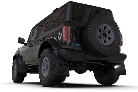 Rally Armor 21-22 Ford Bronco (Steel Bmpr - NO Rptr/Sprt - NO RR/RB) Blk Mud Flap w/Met. Blk Logo - MF85-NO-ST-MBK