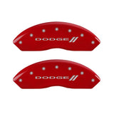 MGP 4 Caliper Covers Engraved Front & Rear With stripes/Dodge Red finish silver ch - 12059SDD3RD