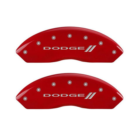 MGP 4 Caliper Covers Engraved Front & Rear With stripes/Dodge Red finish silver ch - 12200SDD3RD