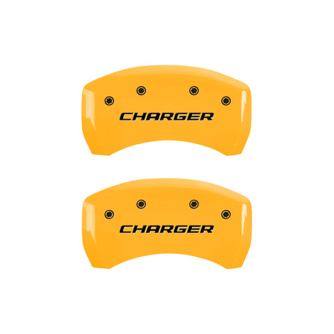 MGP 4 Caliper Covers Engraved Front & Rear Block/Charger Yellow Finish Black Char 2006 Dodge Charger - 12001SCHBYL