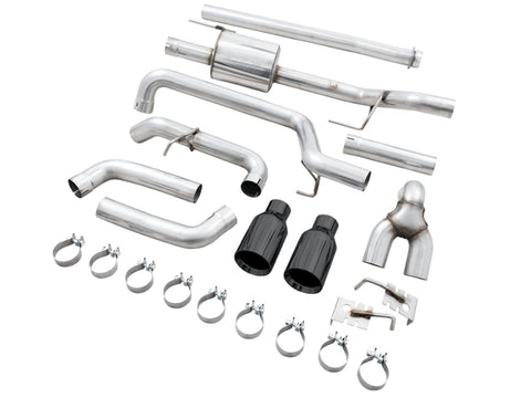 AWE 0FG 21+ Ford F150 Dual Split Rear Cat-Back Exhaust- 5in Diamond Black Tips - 3015-33119