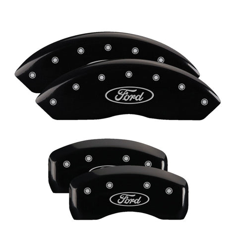 MGP 4 Caliper Covers Engraved Front & Rear Oval logo/Ford Black finish silver ch - 10007SFRDBK