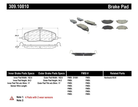 StopTech Performance 05-09 Ford Mustang Cobra/Mach 1 V6/GT / 10 Shelby/Shelby GT Front Brake Pads - 309.10810