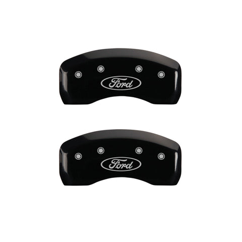 MGP 4 Caliper Covers Engraved Front & Rear Oval logo/Ford Black finish silver ch - 10216SFRDBK