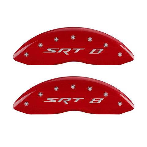 MGP 4 Caliper Covers Engraved Front & Rear SRT8 Red finish silver ch - 12088SSR8RD