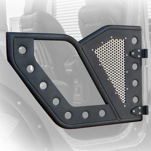 DV8 Offroad Jeep 18+ Wrangler JL / 20+ Gladiator JT Rear Rock Doors w/ Perforated Aluminum Mesh - RDJL-01R